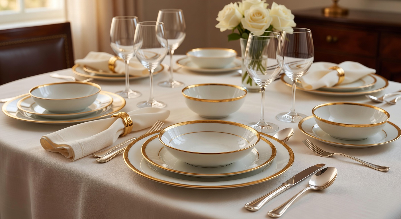 Vajilla de porcelana con detalles en oro de 24 quilates