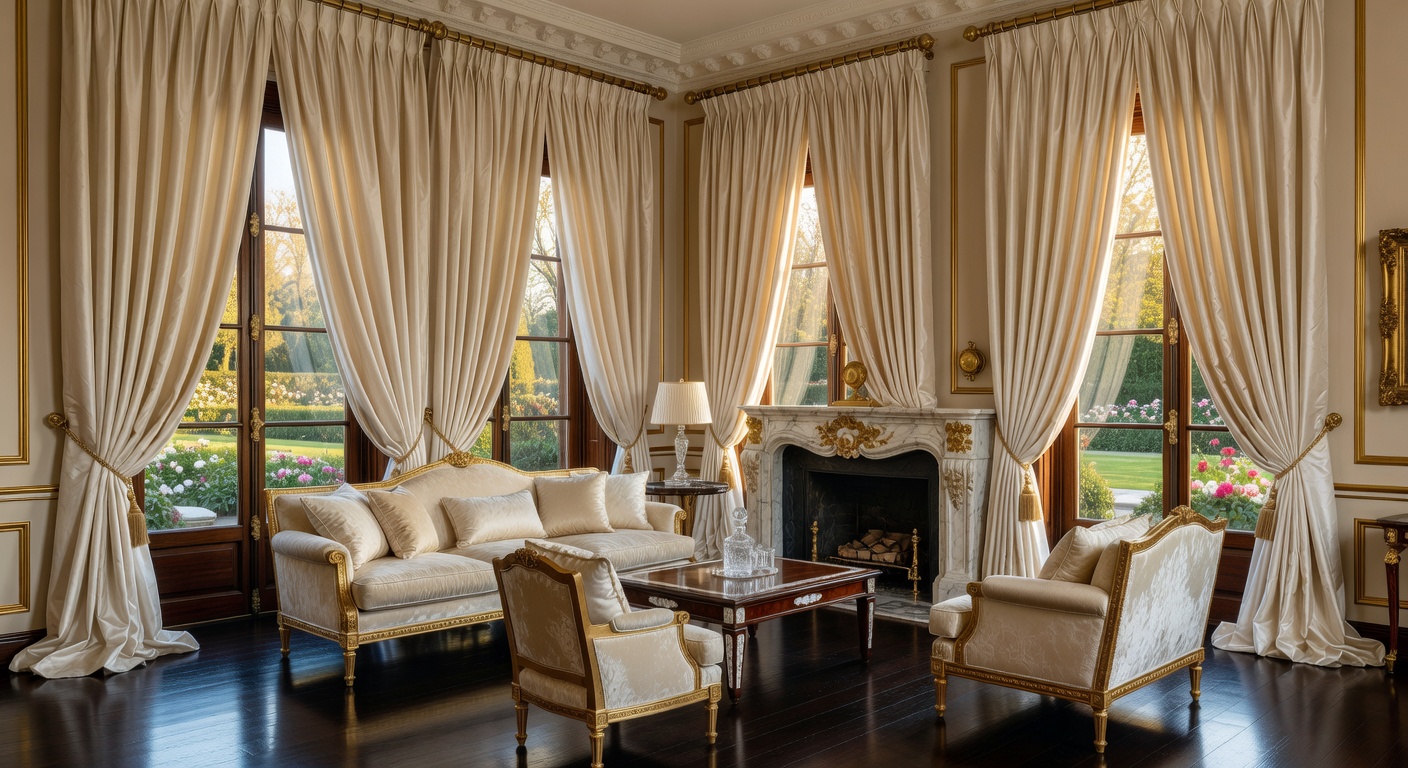 Cortinas de seda italiana para dormitorio de lujo