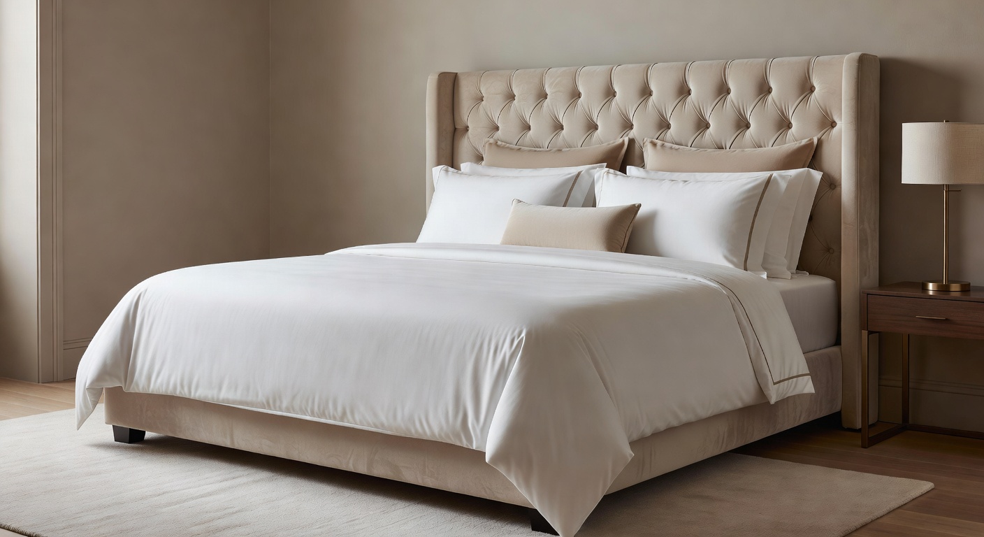 Cama tapizada capitoné en dormitorio de lujo